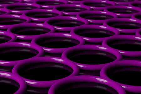 Lilac rings. 3d rendering. Illustration abstraction. Objects on the mirror plane. bulk abstraction....