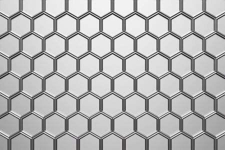 Volumetric gray background from hexagonal figures in the form of honeycombs 3D renderの写真素材