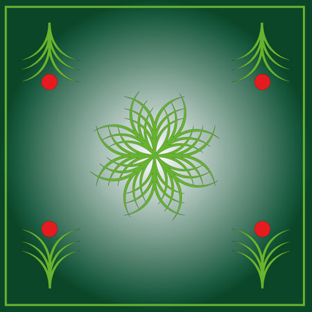 green square pattern for ceramic tiles in the form of leaves and twigs center composition. green pattern minimalism in the form of palm leavesのイラスト素材