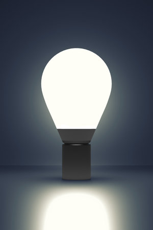 The vertically positioned lighting lamp glows against a blue background. Lighting systems diode lamps illustration 3d rendering.の写真素材
