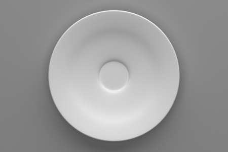 Mockup white porcelain ceramic plate on black background top view 3d renderingの写真素材