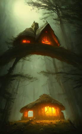 Mysterious house in the forest, fairy tale, hermit's houseの写真素材