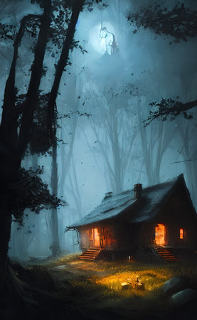 Mysterious house in the forest, fairy tale, hermit's houseの写真素材