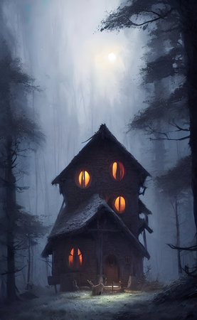 Mysterious house in the forest, fairy tale, hermit's houseの素材 [FY310191860483]