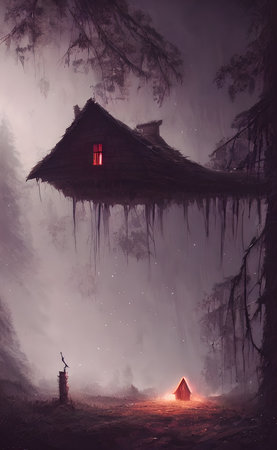 Mysterious house in the forest, fairy tale, hermit's houseの写真素材