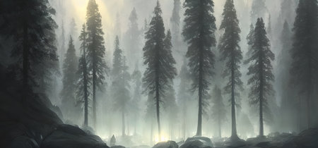 A beautiful landscape, a journey through fabulous places. Illustration for a book, idea for inspiration.の写真素材