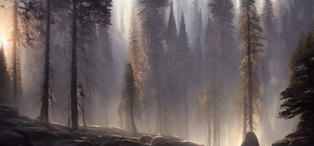 A beautiful landscape, a journey through fabulous places. Illustration for a book, idea for inspiration.の写真素材