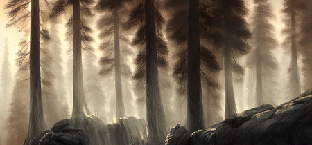 A beautiful landscape, a journey through fabulous places. Illustration for a book, idea for...