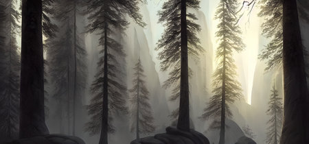 A beautiful landscape, a journey through fabulous places. Illustration for a book, idea for inspiration.の写真素材