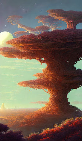 Magical forest, fantastic journey in fabulous places. Idea for inspiration. Illustration for a...