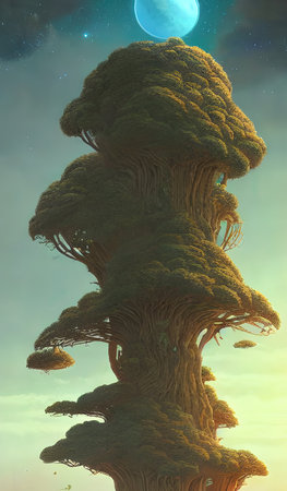 Magical forest, fantastic journey in fabulous places. Idea for inspiration. Illustration for a children's book.の写真素材