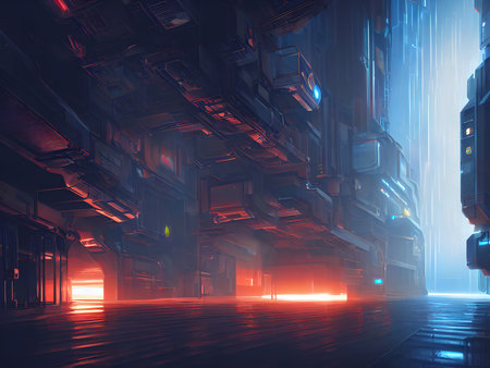 Sci-fi Interior spaceship of the future. Illustration, concept art.の写真素材