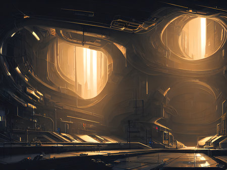 Sci-fi Interior spaceship of the future. Illustration, concept art.の写真素材