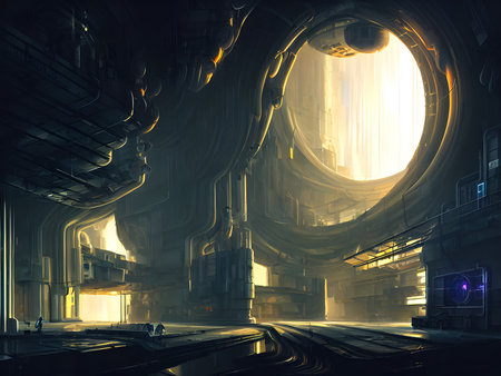Sci-fi Interior spaceship of the future. Illustration, concept art.の写真素材
