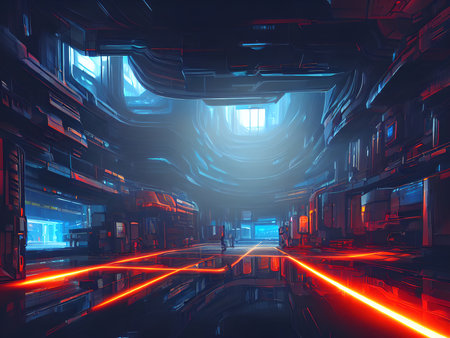 Sci-fi Interior spaceship of the future. Illustration, concept art.の写真素材