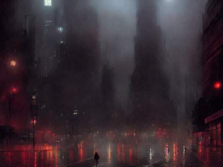 Night Gotham in the rain. oil paints, illustrations.の写真素材