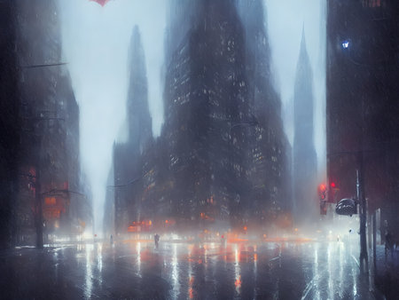 Night Gotham in the rain. oil paints, illustrations.の写真素材