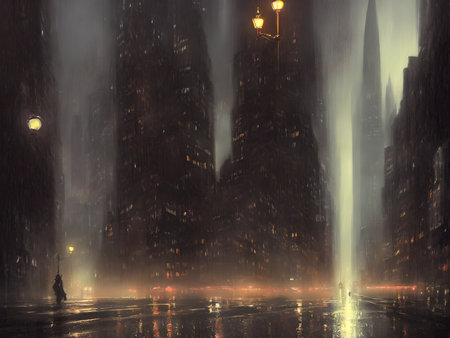 Night Gotham in the rain. oil paints, illustrations.の写真素材