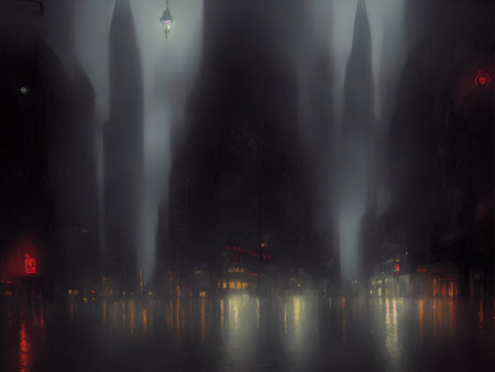 Night Gotham in the rain. oil paints, illustrations.の写真素材