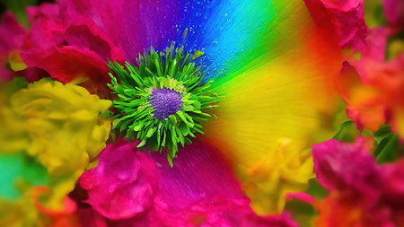 Rainbow flowers, macro photography, illustrationの写真素材