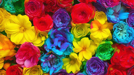 Rainbow flowers, macro photography, illustrationの写真素材
