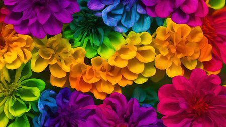 Rainbow flowers, macro photography, illustrationの写真素材