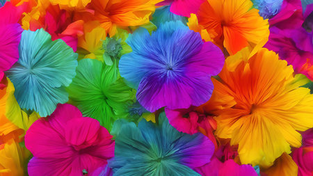 Rainbow flowers, macro photography, illustration
