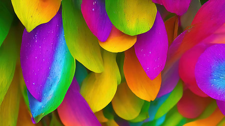 Rainbow flowers, macro photography, illustrationの写真素材