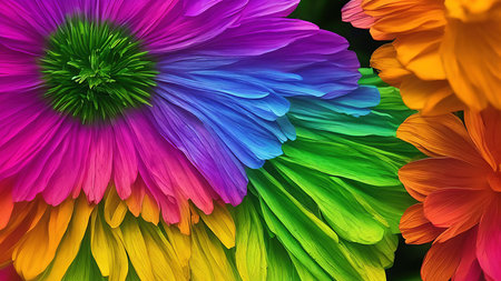 Rainbow flowers, macro photography, illustrationの写真素材