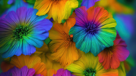 Rainbow flowers, macro photography, illustrationの写真素材