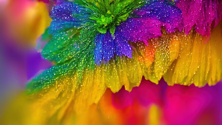 Rainbow flowers, macro photography, illustrationの写真素材