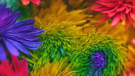 Rainbow flowers, macro photography, illustrationの写真素材