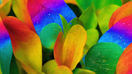 Rainbow flowers, macro photography, illustrationの写真素材