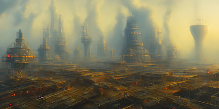 Industrial area, cities of the future. Illustration, concept art.