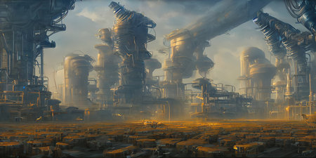 Industrial area, cities of the future. Illustration, concept art.