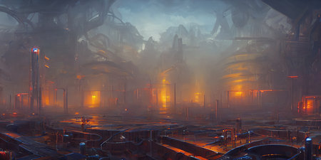 Industrial area, cities of the future. Illustration, concept art.の写真素材