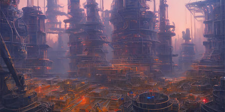 Industrial area, cities of the future. Illustration, concept art.