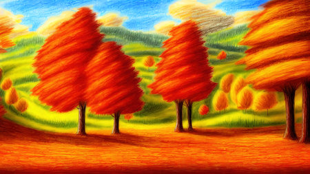 Autumn landscape drawn in pencil. Illustration, inspiration.の写真素材