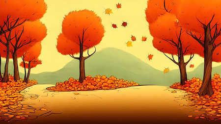 Autumn landscape drawn in pencil. Illustration, inspiration.の写真素材