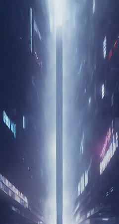 Cyberpunk metropolis cinematic. Cover, illustration.