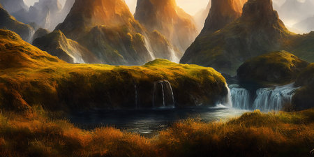 Lively landscape of a beautiful national nature. Illustration.