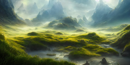 Lively landscape of a beautiful national nature. Illustration.の写真素材