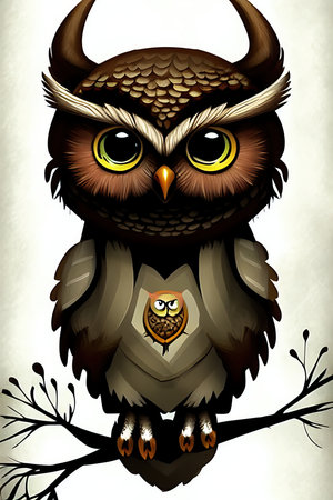 A cute owl in futuristic drawing. Illustration.の写真素材