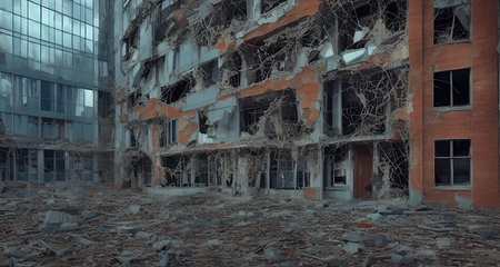A collective image of a ruined city. matte paint. Illustration.