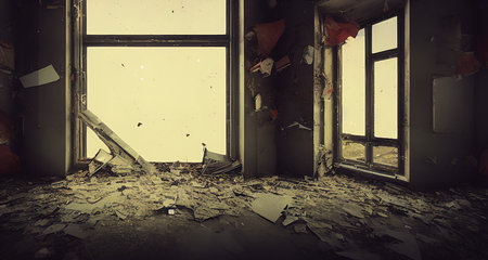 A collective image of a ruined city. matte paint. Illustration.