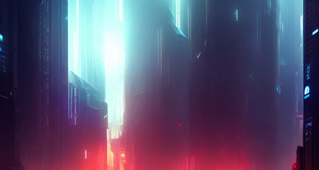 Sci-fi exterior of the city of the future, cyberpunk. Illustration, concept art.の写真素材