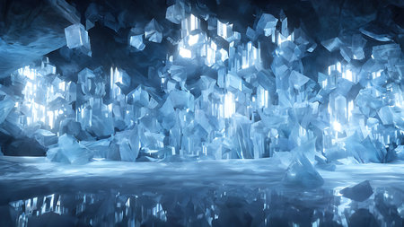 Hall of the Crystal Cave. Illustration, concept art.の写真素材