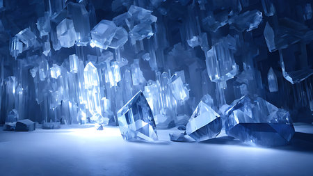 Hall of the Crystal Cave. Illustration, concept art.