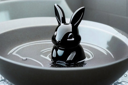 Black rabbit figurine for the bath. rabbit soap.の写真素材