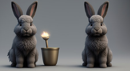Gray bunnies on a uniform backgroundの写真素材